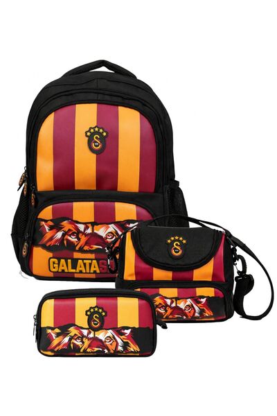 Galatasaray Boy's Triple Primary School Bag Set - Gs Lion Printed (Black - Re...