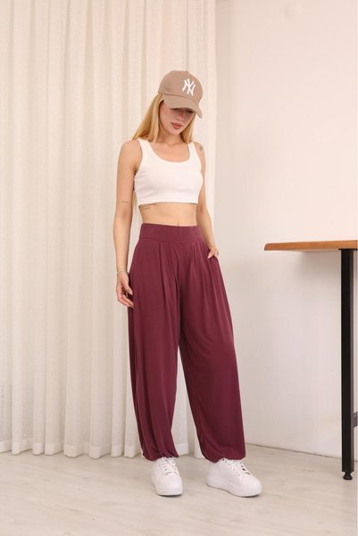 Mersella Comfort Women's High Waist Casual Baggy Trousers with Pockets