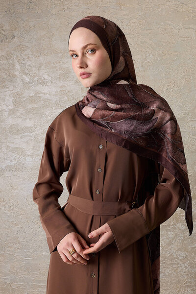 SilkTouch Coffee Leaf Symphony Patterned Cashmere Shawl