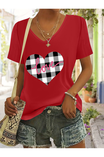 mercoledi Femei Heart cu imprimeu Decolteu în V Mâneci Regular Fit Confortabi...