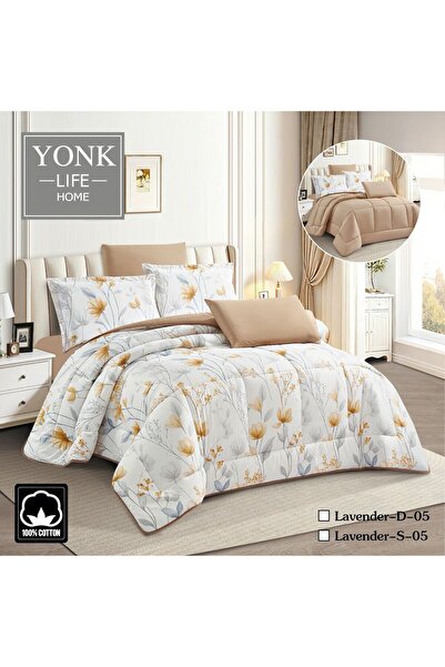 YONK Lavender Napren 100% Cotton Double-Sided 6-Piece Comforter - Natural Sof...