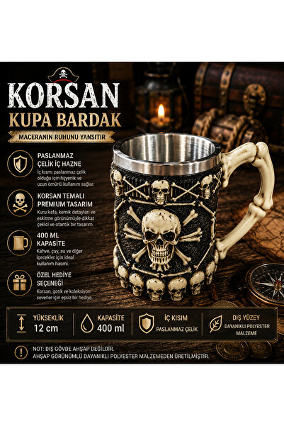 Majestia KORSAN KUPA BARDAK – Gotik Tasarım | Paslanmaz Çelik İç Hazne | 400 ...