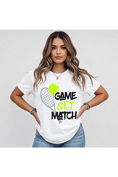 VODEXA Unisex Oversize T-Shirt Tenni̇s 4 Printed 100% Cotton T-Shirt Comforta...