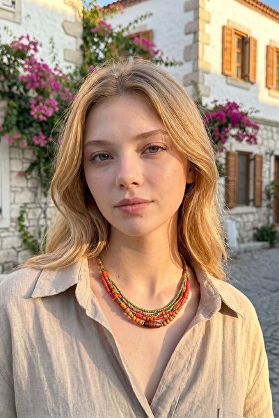 bacc 4 Row Handmade Ethnic Bohemian Necklace with Natural Stones