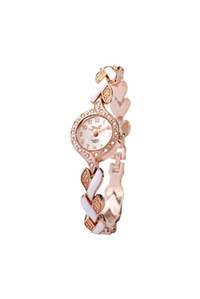 VeeShop Ceas de dama elegant, curea metalica cu inimioare delicate bicolore s...