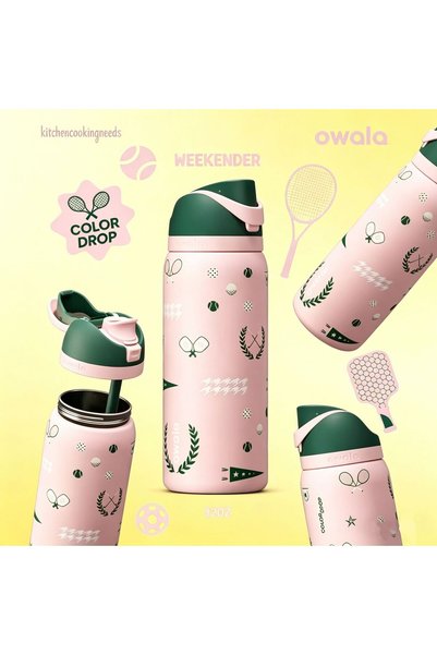 Generic كوب مشروبات باردة من أوالا سعة 32 أونصة، كوب معزول من الفولاذ مع قشة وقفل، تصميم رياضي وردي