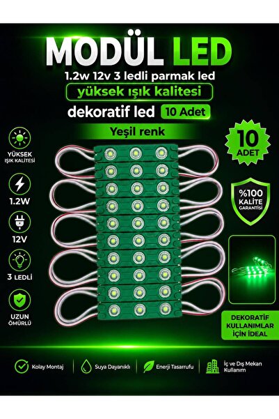 KUZEY AKSESUAR Modül led 1.2w 12v 3 ledli parmak led yüksek ışık kalitesi dek...