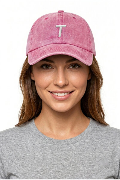 ŞapkaMania Letter t Powder Embroidered Washable Vintage Unisex Hat