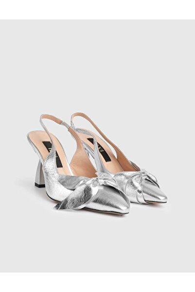 İLVİ Denira Genuine Leather Women's Silver Color Heeled Sandals