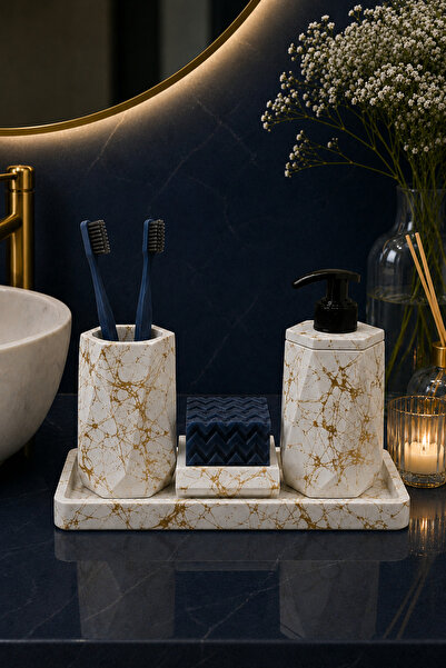betonmall 4 Piece Concrete Bathroom Set |   Modern Bathroom Accessory Set wit...