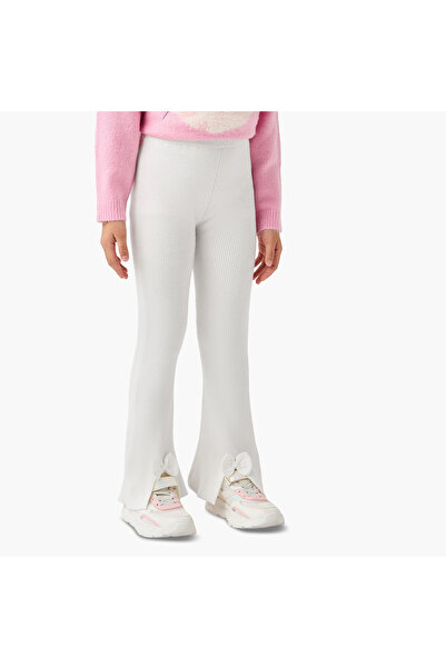 Juniors Ribbed Flared Leggings with Bow Accent