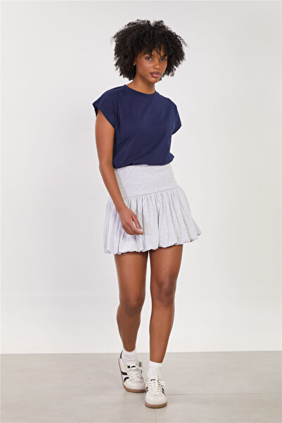 BARRELS AND OIL Women's Wide Ribbed Mini Balloon Skirt - Snow Melange