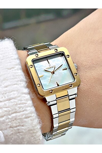 Essence Square Dial Steel Band Silver-Gold Color Women Wrist Watch Es6925Mr