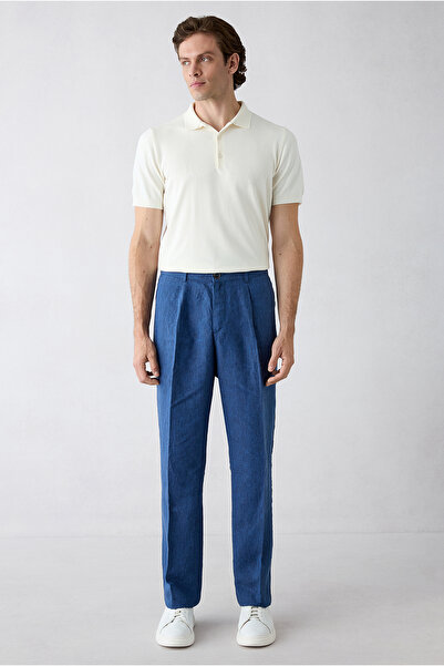 Kiğılı Straight Wide Leg 100% Linen Trousers with Side Pockets