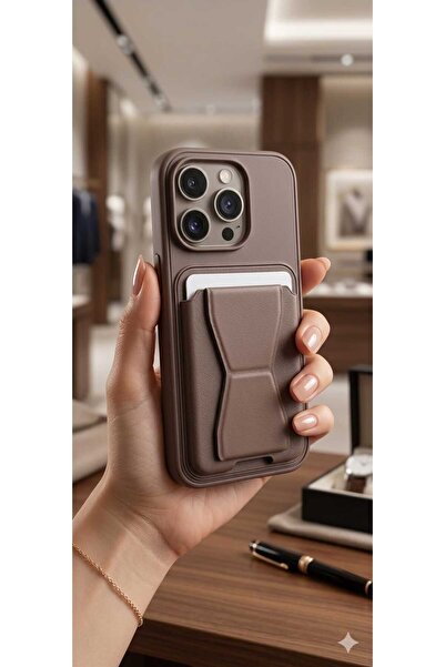 Case I PHONE 16 PRO MAX Gri Kartvizitli Standlı Kılıf