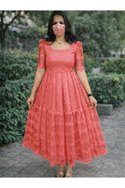 MYSMAR Pink Twill Satin Tissue Gown - HRT8687 | Pink