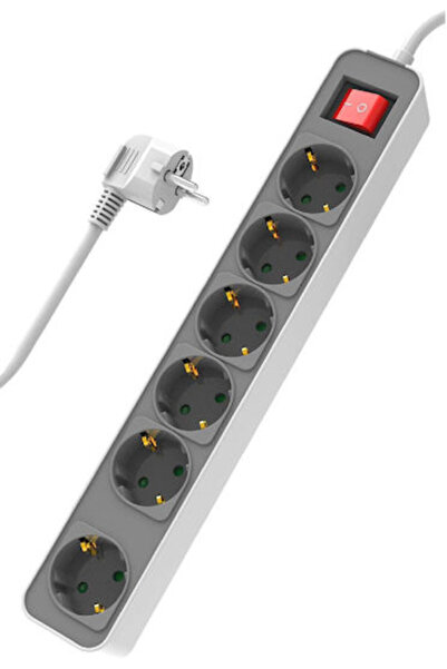 POWERTECH Πολύπριζο με προστασία από υπερτάσεις, 6 θέσεων, με διακόπτη και κα...