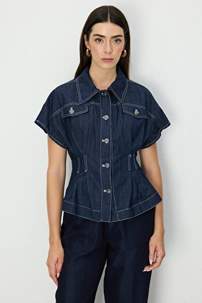 ON Women's Pleated Waist Short Sleeve Coat 70700 Indigo
