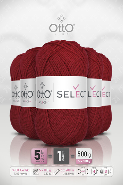 Otto Select - Dark Red (9525) - 5-Pack - 100Gr/280M - Acrylic Hand Knitting Y...