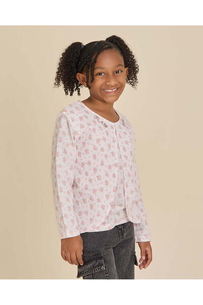 REDTAG Girls Ivory And Pink Floral Open Front Cardigan