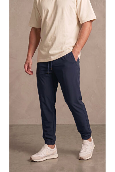zazzia Men's Navy Blue Parachute Fabric Pocket Zipper Sweatpants with Back Po...