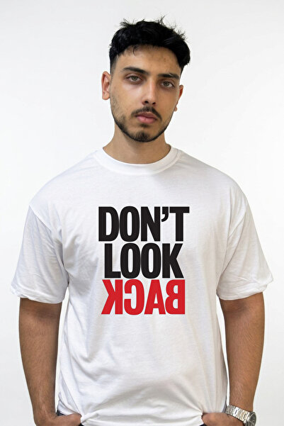 Anetos Dont Look Back Design Printed Oversize White T-Shirt