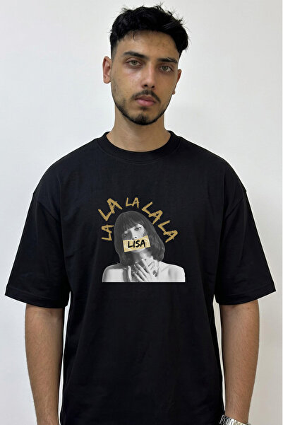Anetos Lisa Design Printed Oversize Black T-Shirt