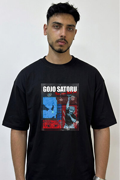 Anetos Gojo Satoru_12 Design Printed Oversize Black T-Shirt