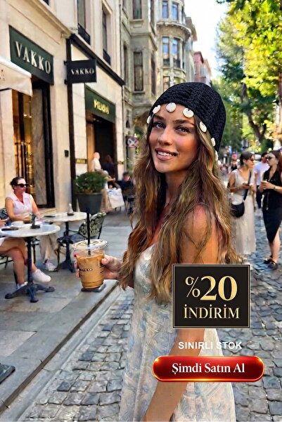 GUERRERA Noır Siyah Pul Detaylı Bohem Tarzı Örgü Bere Renkli Tatil Sokak Stil...