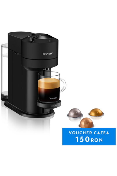Krups Cafetiera Capsule Nespresso Vertuo Next, 1500W, 19 Bar, 1.1L, WiFi, 5 M...