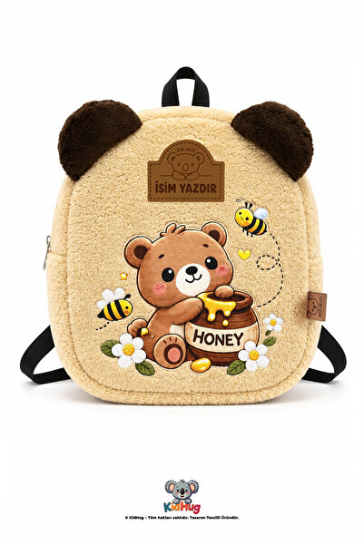 KidHug [ İSİM YAZDIR ] Honey Bear Peluş Çocuk Sırt Çantası 3D Kulaklı Ayı Fig...