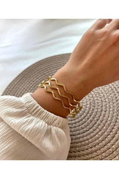 shop Altın Renk 22 Ayar Kaplama Zikzak Ajda Bilezik 22 Cm .3 Adet – 3288