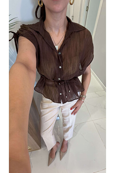 BİRCANÇİL Sowe Brown Thread Detailed Shirt