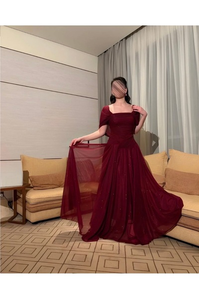 VLORA Dark burgundy luxury evening dress
