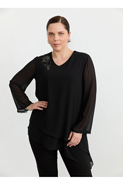Selen Siyah Kadın Taşlı Bluz 26YSL8374