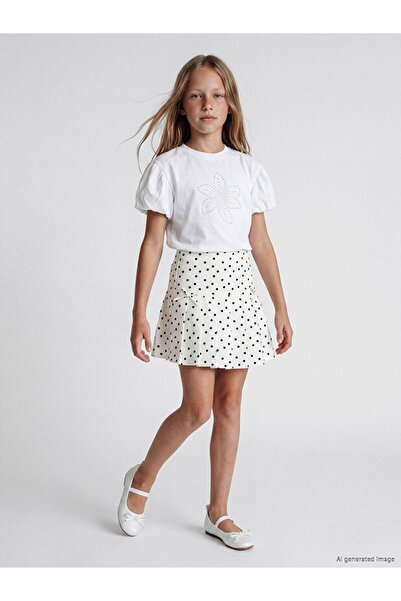 LC Waikiki Lcw Kids Ecru Polka Dot Girls Pleated Skirt