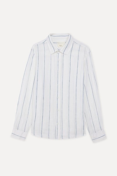 Mudo Men's Off-White Striped Regular Fit Linen Shirt