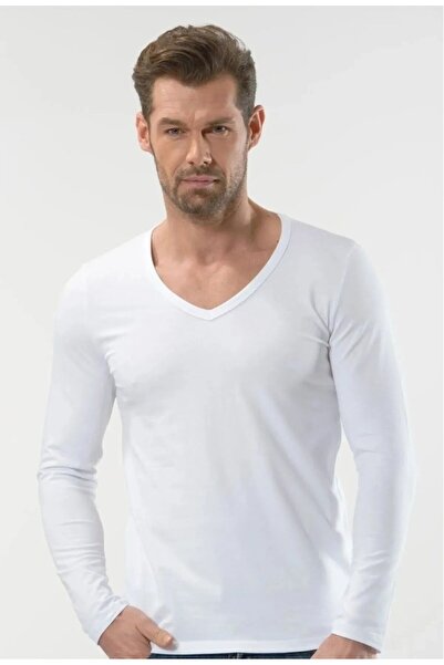Hmd Men's V-Neck Long Sleeve Cotton 3-Piece Undershirt 718-719