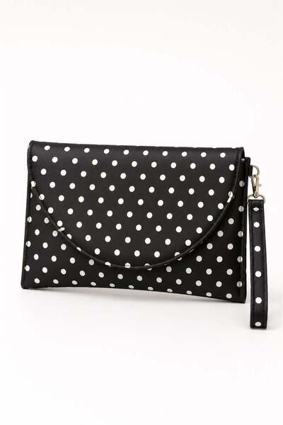Madamra Black Polka Dot Women's Clutch Bag with Curved Cover Portfolio Handbag