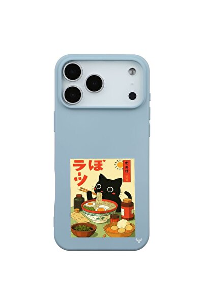 Casen iPhone 17 Pro Bebe Mavisi Lansman Renkli Silikon Black Cat Tasarımlı Te...