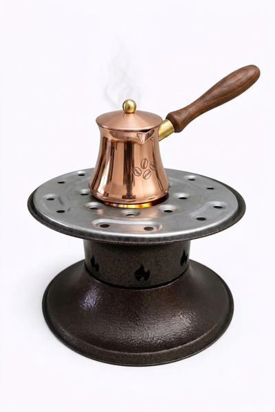 Karahisarlı Metal Otantik Jel Yakıtlı Osmanlı Kahve ve Çay Ocağı – Taşınabilir Kamp ve Ev Tipi Bakır Renk Ocak
