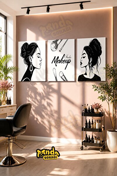 PANDA SOKAĞI 3'lü Makeup Studio Ahşap UV Baskı Tablo Seti 30x42 cm – 3 mm MDF...