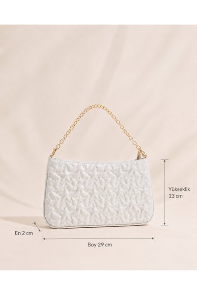 zetus Star White Star Patterned Chain Strap Women's Shoulder Bag
