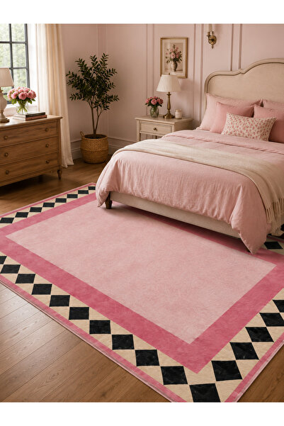 Homeilla Pudra Pembe Geometrik Desenli Modern Halı