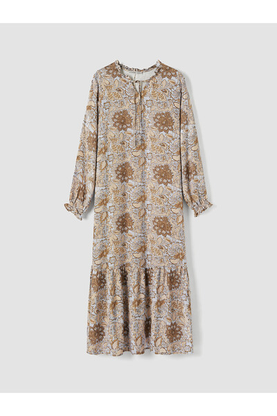 LC Waikiki Özmarka New Season Tie-Detail Collar Patterned Dress