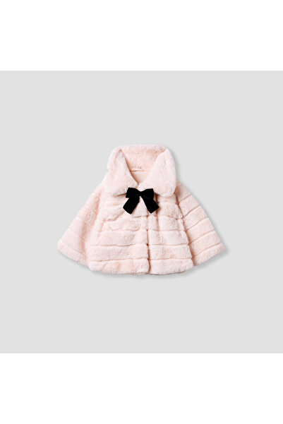 giggles Bow Accent Plush Jacket with Long Sleeves