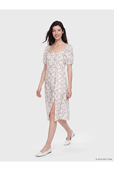 LC Waikiki Ozmarka New Season Square Collar Floral Balloon Sleeve Dress
