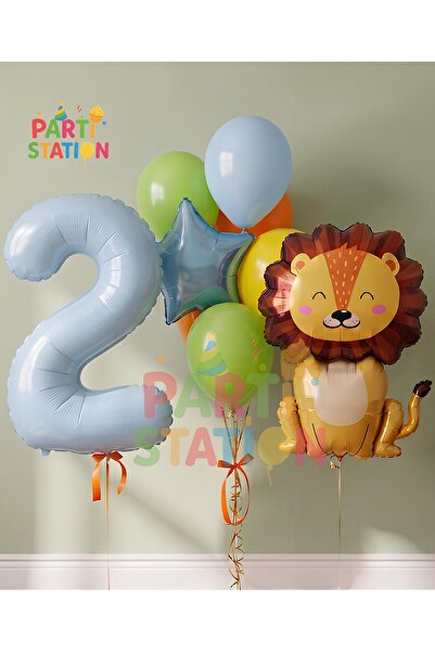 Parti Station Safari Lion Themed 1St Birthday Balloon Set 9 Piece Animal Figu...