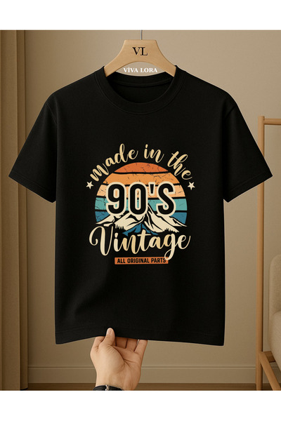 VİVA LORA 90`Lar Vintage Printed Unisex 100% Cotton Crew Neck Regular T-Shirt