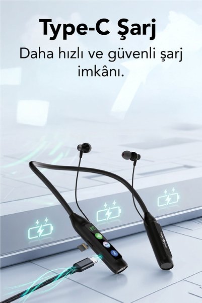 Teknoloji Gelsin 600 saat Sporcu Kulaklığı Kablosuz Bluetoot Kulaklık Led Göstergeli Boyunluk Kulaklık Stereo V5.4